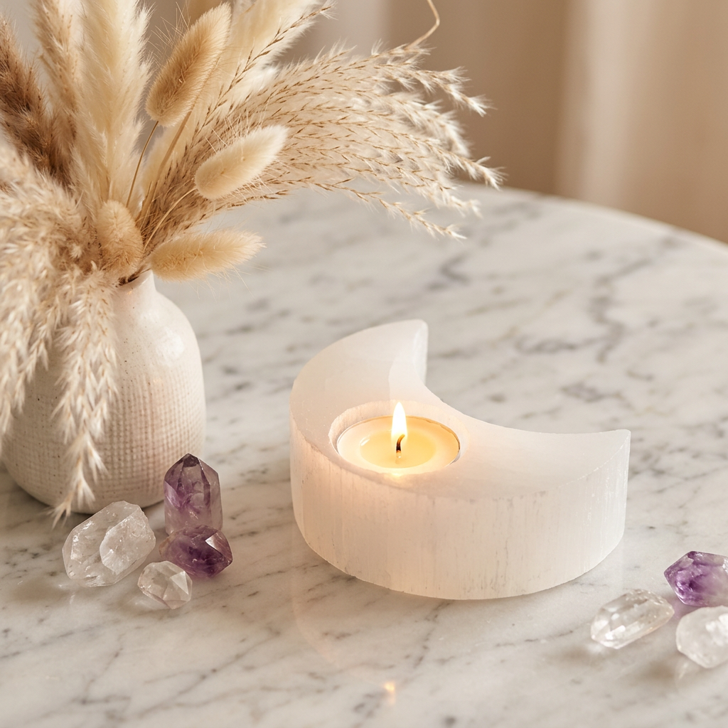 Selenite Moon Tealight Lifestyle
